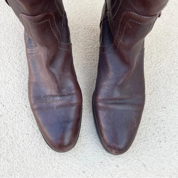 Valentino Garavani brown leather floral appliqué knee-high boots size IT 38 US 8